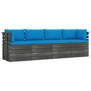 Sofy ogrodowe - vidaXL Ogrodowa sofa 4-osobowa z palet, z poduszkami, drewno sosnowe - miniaturka - grafika 1