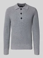Swetry męskie - Sweter z dzianiny z wykładanym kołnierzem i listwą guzikową - miniaturka - grafika 1