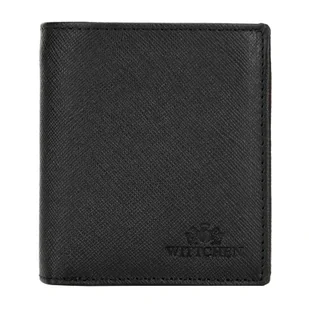 Męski portfel ze skóry saffiano mały czarny - Portfele Męski portfel ze skóry saffiano mały czarny - Portfele - miniaturka - grafika 1