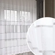 Firany - Długa firana do salonu z nabłyszczane puszystej przędzy z ozdobnymi pasami ze srebrną nicią, wysokość 300 cm - sprzedawana na metry - miniaturka - grafika 1
