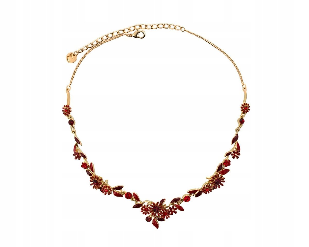 Kolia Delikatne, Czerwone Kwiatuszki Z Kryształkami Z Kolekcji Blossom (C81