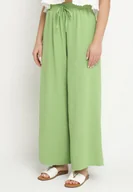 Spodnie damskie - Jasnozielone Szerokie Spodnie Typu Palazzo z Wiązaniem Ulialitia - miniaturka - grafika 1