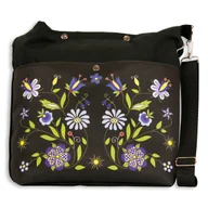 Torby i wózki na zakupy - Torba shopperka folk kaszubski kwiaty czarna - miniaturka - grafika 1