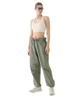 Spodnie damskie - 4F Spodnie casual parachute oversize damskie 4FRSS24TTROF1330-44S Zielony Roz. S - miniaturka - grafika 1