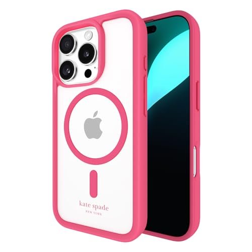 Kate Spade New York Etui na iPhone'a 16 Pro - kompatybilne z MagSafe - designerskie etui na telefon - różowy z pomponem