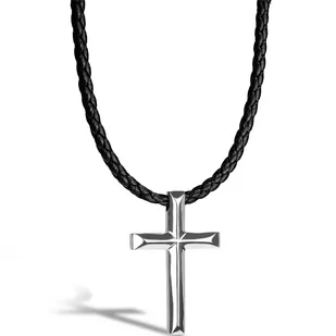 SERASAR, Męski Naszyjnik z Prawdziwej Skóry "Cross", Srebro, 50cm - Naszyjniki - miniaturka - grafika 1