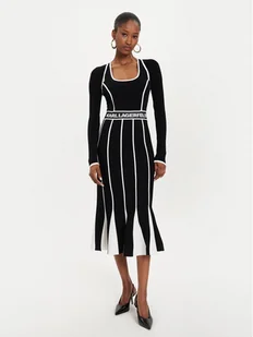 KARL LAGERFELD Sukienka dzianinowa 245W1330 Czarny Slim Fit - Sukienki - miniaturka - grafika 1