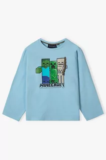 Bluzki dla chłopców - Bluzka chłopięca bawełniana niebieska Minecraft - grafika 1
