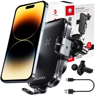 Uchwyt samochodowy automatyczny z ładowarką indukcyjną Qi na kratkę Alogy 15W do auta szybkie ładowanie czarny - Uchwyty samochodowe do telefonów - miniaturka - grafika 15