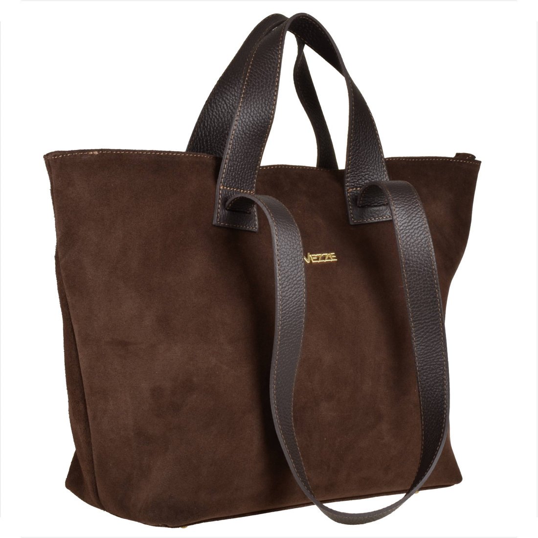 Torba shopper brąz czekolada na ramię i do ręki zamsz naturalny