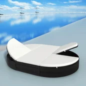 Leżaki ogrodowe - vidaXL Leżak z polirattanu, 200 x 140 28 cm, czarny - miniaturka - grafika 1