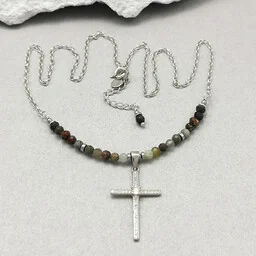Naszyjnik ze srebra z krzyżem z dumortierytem - Biżuteria religijna - miniaturka - grafika 1