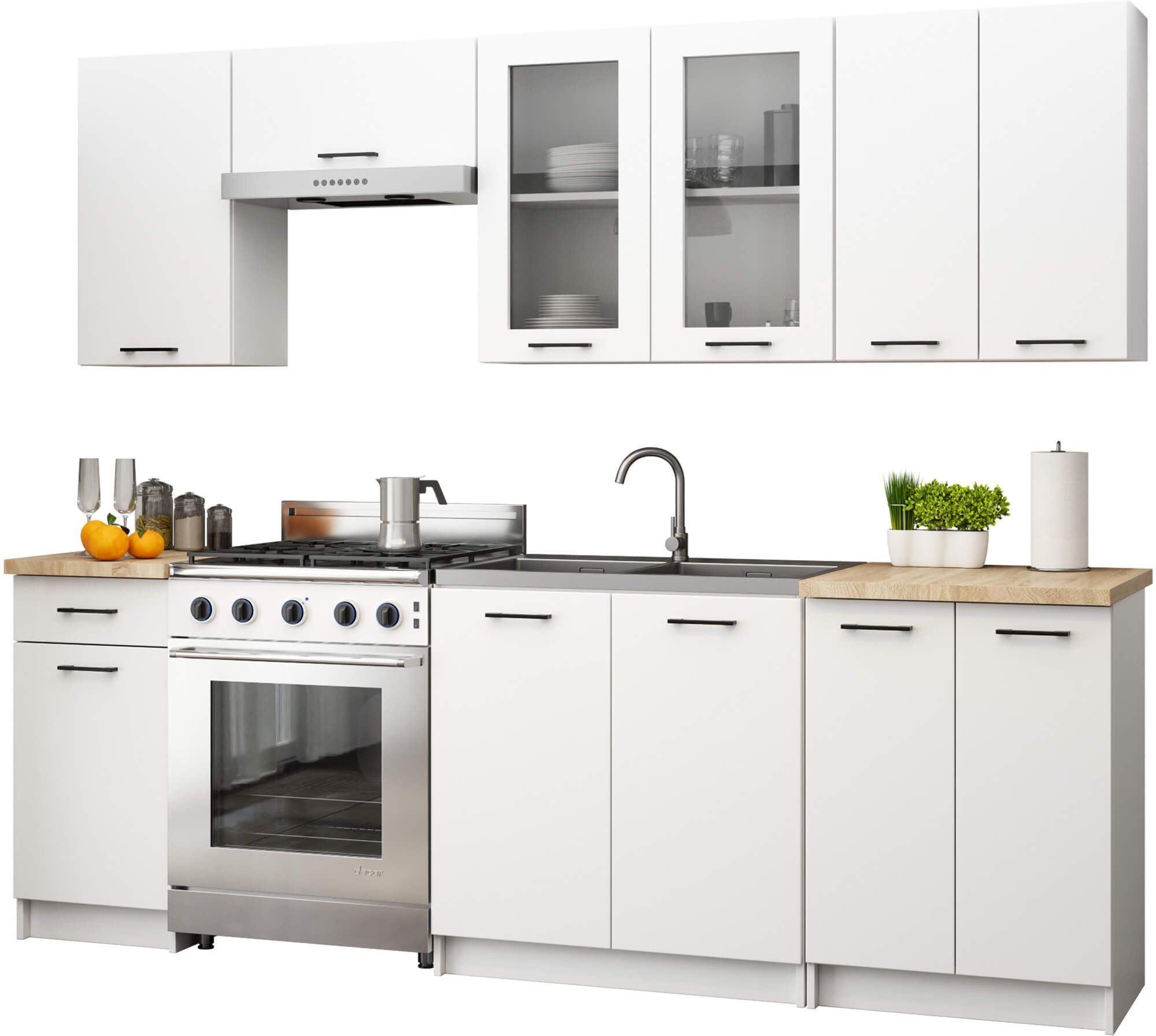 MEBLE KUCHENNE ZESTAW OLIWIA Z WITRYNĄ 2.4M H720 BIAŁY