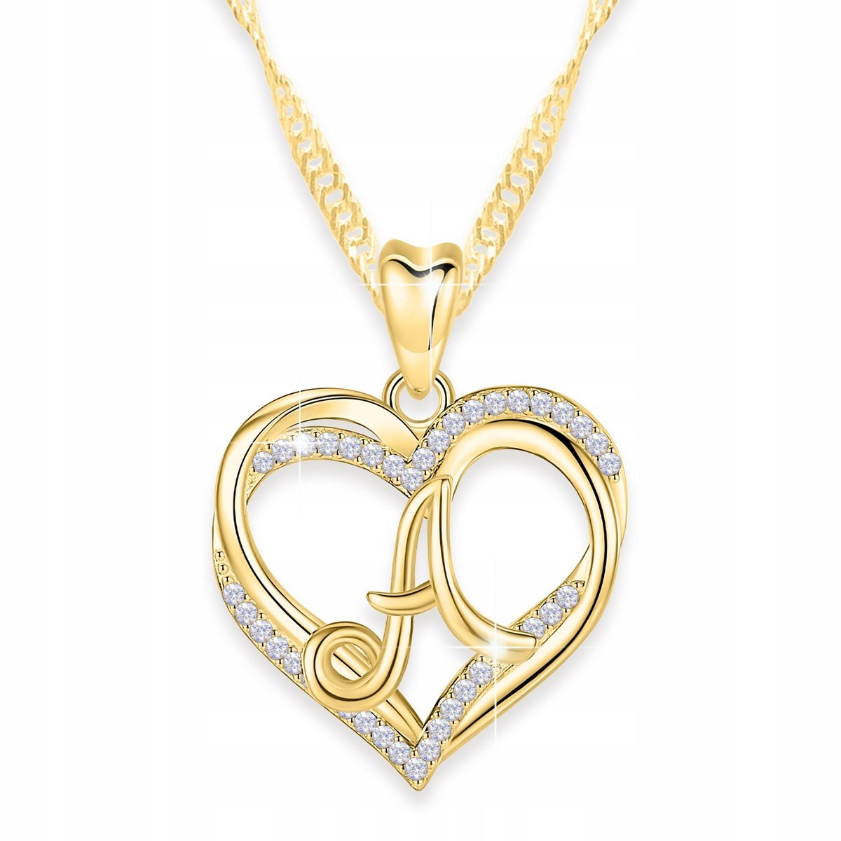 Złoty Naszyjnik Serce z Literą Cyrkonie Serduszko Literka A SREBRO 925