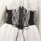 Gorsety - Koronkowy gorset z wiązaniem z przodu - miniaturka - grafika 1