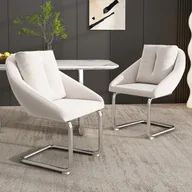 Krzesła - Aksamitne krzesło do jadalni, zestaw 2 sztuk z poduszką, luksusowe krzesło obrotowe do salonu i sypialni, ergonomiczny beżowy design - miniaturka - grafika 1