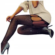 Rajstopy - Rajstopy Kabaretki Z Cyrkoniami Czarne - miniaturka - grafika 1