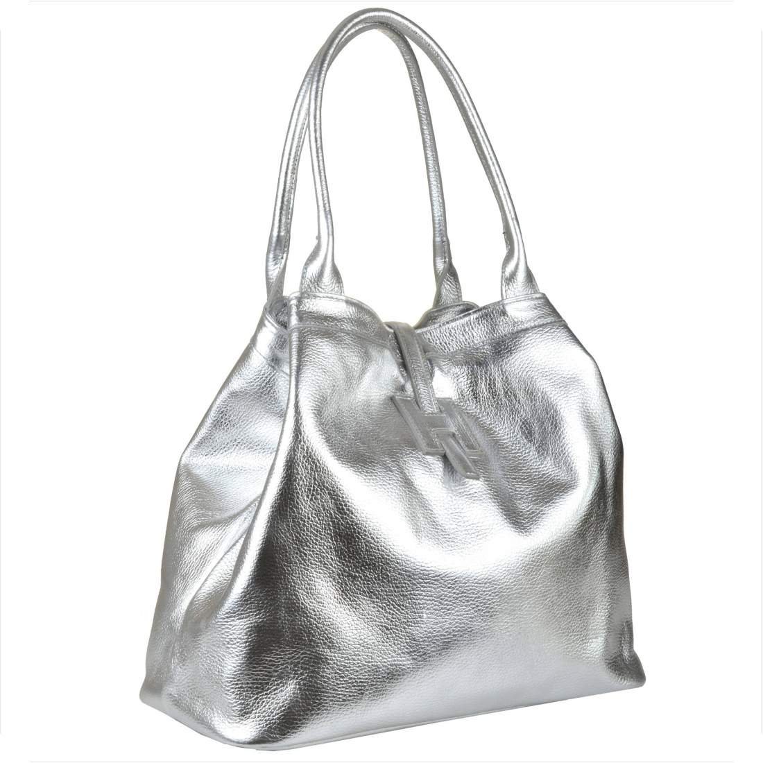 Torba shopper srebrna pojemna skórzana XL metaliczna