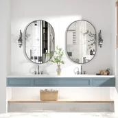 Lustra - Lustro łazienkowe owalne CASILANDO 50 x 75 cm, metalowa rama, proste lustro ścienne z aluminiową ramą, czarne - miniaturka - grafika 1