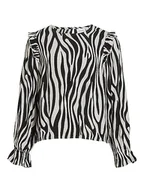 Koszulki i topy damskie - VIFINI O-Neck L/S Top - NOOS, Black/Aop: elino W. White Sand, 38 - miniaturka - grafika 1