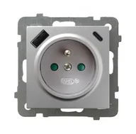 Gniazdka elektryczne - Gniazdo pojedyncze z ładowarką USB A+C Ospel AS - srebro - miniaturka - grafika 1