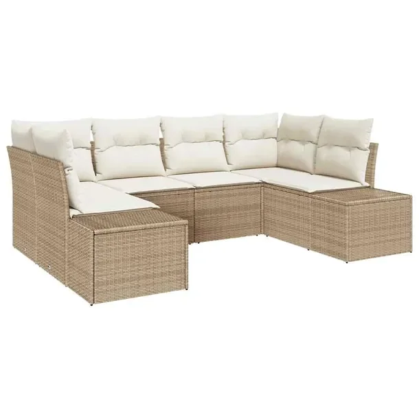 Zestaw Sof Ogrodowych, 6 Elementów, Beżowo-Biały, Rattan
