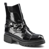 Botki damskie - Czarne Botki Karino Damskie Skórzane Obuwie - miniaturka - grafika 1