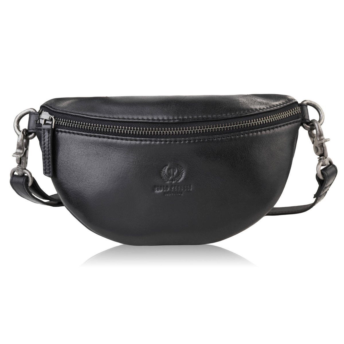 Saszetka damska skórzana nerka crossbody do ręki czarna Paolo Peruzzi SL-05-BL