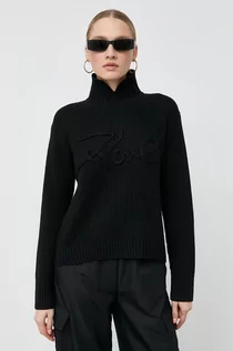 Swetry damskie - Karl Lagerfeld sweter wełniany damski kolor czarny z golfem - grafika 1