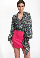 Bluzki damskie - Stylowa BLUZKA damska KOPERTOWA z dekoltem w serek wielokolorowa L - miniaturka - grafika 1