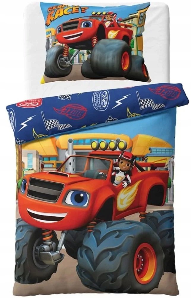 Pościel dziecięca Flamingo i czterokołowce gotowe do wyścigu