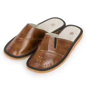 Kapcie męskie - Pantofle męskie R.46 domowe skóra eko wkładka ortopedyczna KM-15-BR-46 - miniaturka - grafika 1