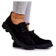 Półbuty damskie - S.Barski Damskie Zamszowe Klasyczne Półbuty Oxfordy Czarne Colton - miniaturka - grafika 1