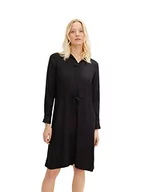 Sukienki - TOM TAILOR Damski Sukienka bluzkowa z paskiem do wiązania 1034556, 14482 - Deep Black, 40 - miniaturka - grafika 1