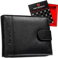 Portfele - Portfel męski ze skóry naturalnej elegancki na karty gotówkę RFID prezent poziomy na zatrzask Peterson czarny - miniaturka - grafika 1