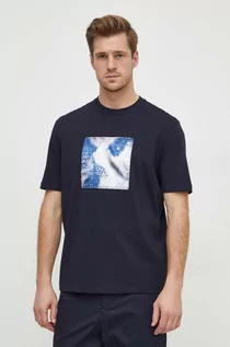 Koszulki męskie - Armani Exchange t-shirt bawełniany męski kolor granatowy z aplikacją - grafika 1