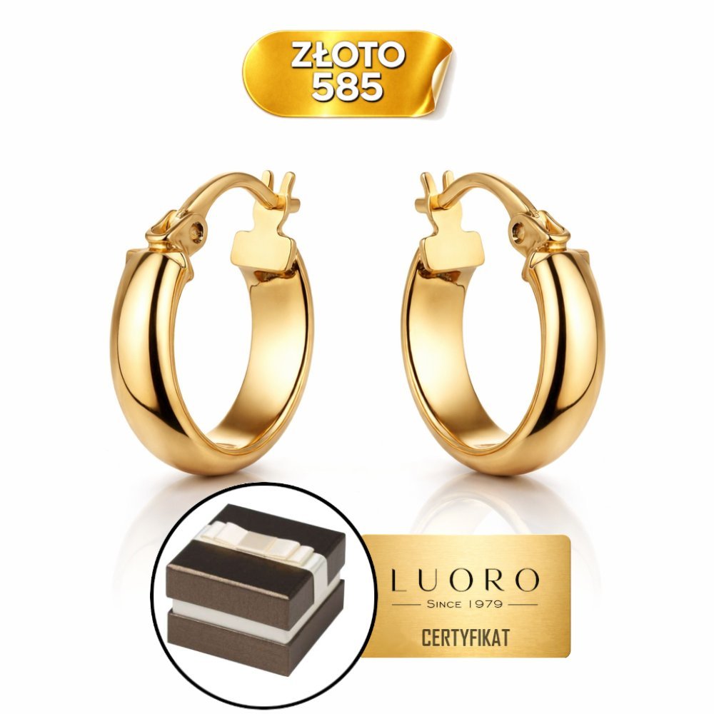 KOLCZYKI ZŁOTE 585 14K GŁADKIE KOŁECZKA 14 MM ANGIELSKIE ZAPIĘCIE
