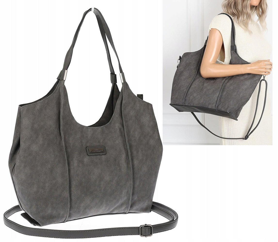 Torebka damska listonoszka worek na ramię duża pojemna torba CH7714 Szara
