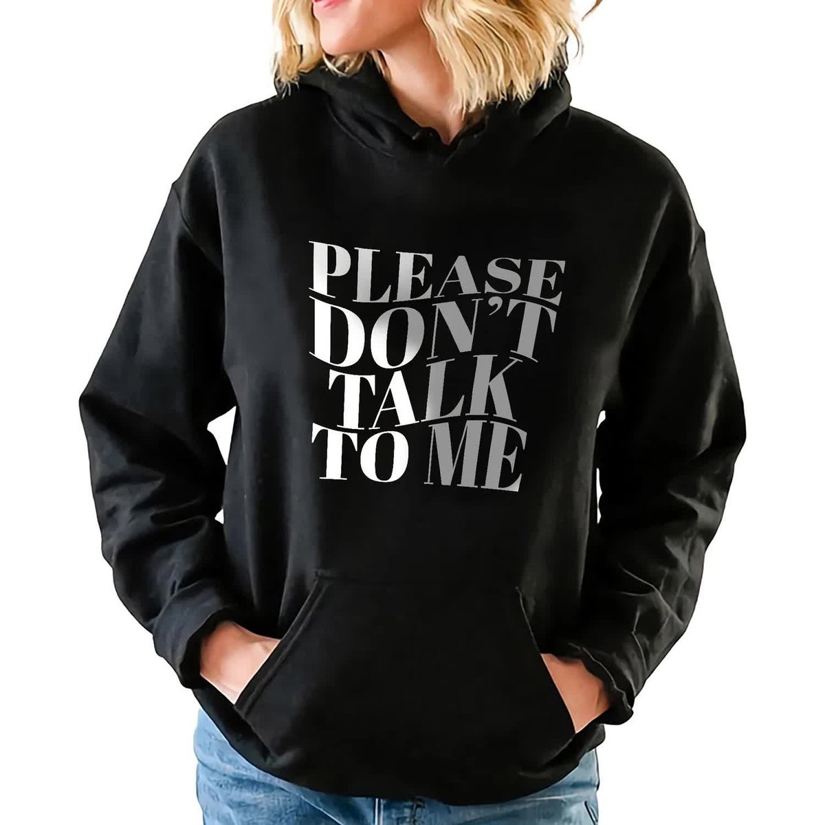 CZARNA BLUZA DAMSKA Z Kapturem PLEASE DON'T TALK LYRICS WZORY Rozmiar XXL