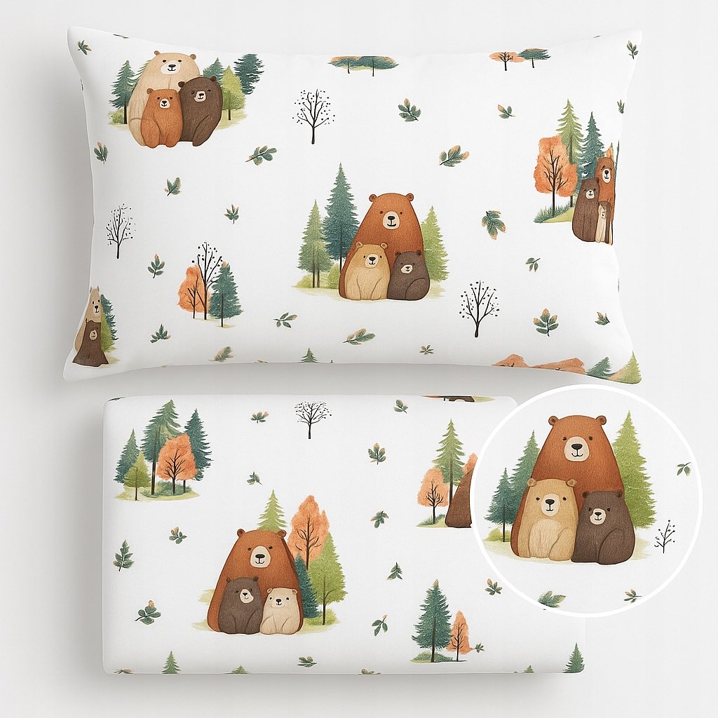 Pościel misie rodzina kremowe niedźwiadek las 140x200