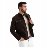 Kurtki męskie - Męska kurtka biker w stylu retro ze stójką brązowa V1 OM-JAFL-0197 XXL - miniaturka - grafika 1