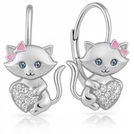 Biżuteria dla dzieci - SREBRNE KOLCZYKI DLA DZIEWCZYNKI KOTKI SERCE SREBRO PRÓBA 925 NA KOMUNIĘ - miniaturka - grafika 1