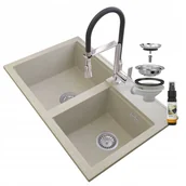 Zlewozmywaki - Granitan Zlew Granitowy Beżowy Hektor Syfon Bat Vegas Chrom - miniaturka - grafika 1