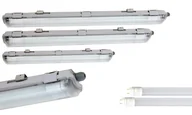 Oprawy, klosze i abażury - Oprawa odporna na wilgoć IP65, oprawa z kloszem 2-płomieniowym, 2x 18W LED tuba 120cm T8 1750lm neutralna biel (4200K), tworzywo sztuczne, szary, 127,6 x 9,6 x 5,8 cm, do garażu, piwnicy, warsztatu, zastosowań zewnętrznych - miniaturka - grafika 1