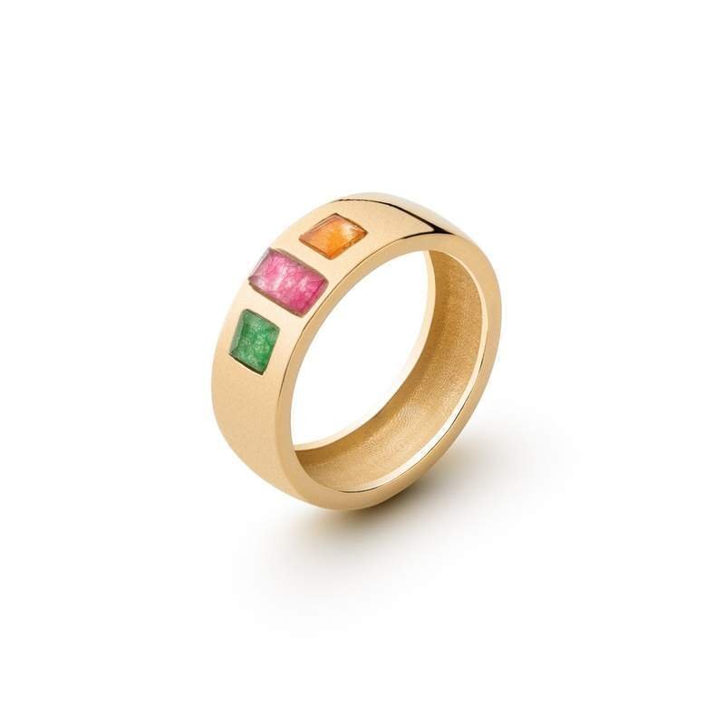 Pierścionek obrączka z kolorowymi kamieniami półszlachetnymi : ROZMIAR PIERŚCIONKA - 11UK:L Φ16,00 MM, Srebro - kolor pokrycia - Pokrycie żółtym..