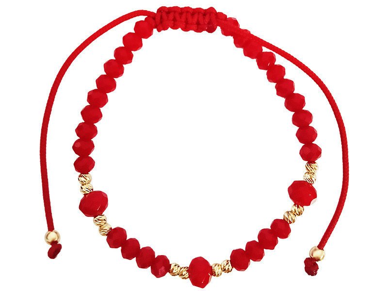 Bransoletka sznurkowa 585 z czerwonymi kulkami diamentowane koraliki