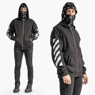 Bluza Rozpinana Męska Z Kapturem i Kominiarką Czarna Plus Eighteen FR-7602 L Czarny - Bluzy męskie - miniaturka - grafika 1