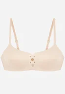 Biustonosze - Beżowy Gładki Biustonosz z Ozdobną Imitacją Sznurowania Azivene - miniaturka - grafika 1