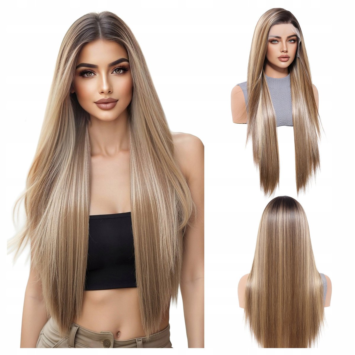 Peruka długa blond ombre lace front