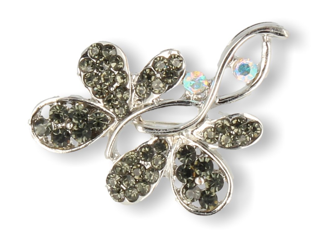 BROSZKA DAMSKA SREBRNY KWIAT Z CZARNYMI CYRKONIAMI